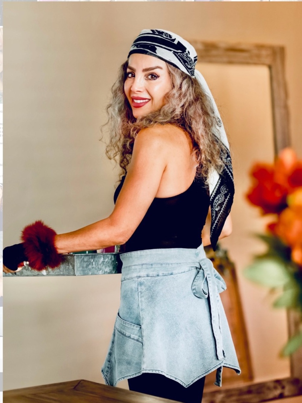 Light Blue Denim kitchen Apron/Skirt